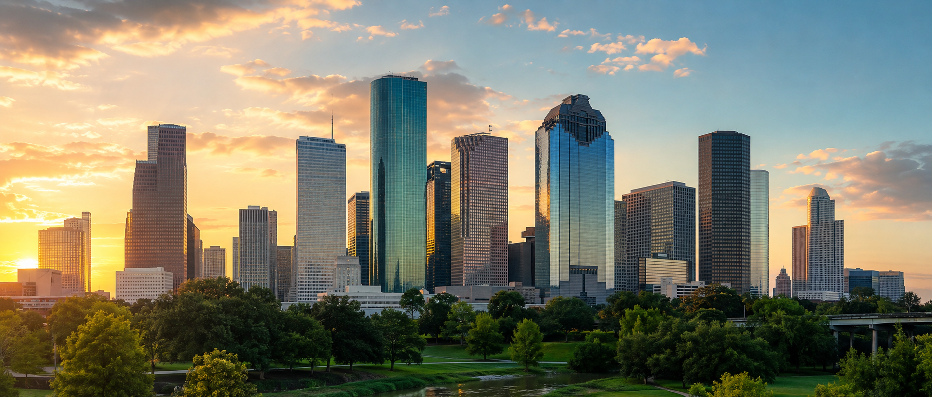 Houston skyline at sunset
